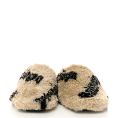 Balenciaga Faux Fur Allover Logo Teddy 5mm Mules 38 Beige Black 3 of 8