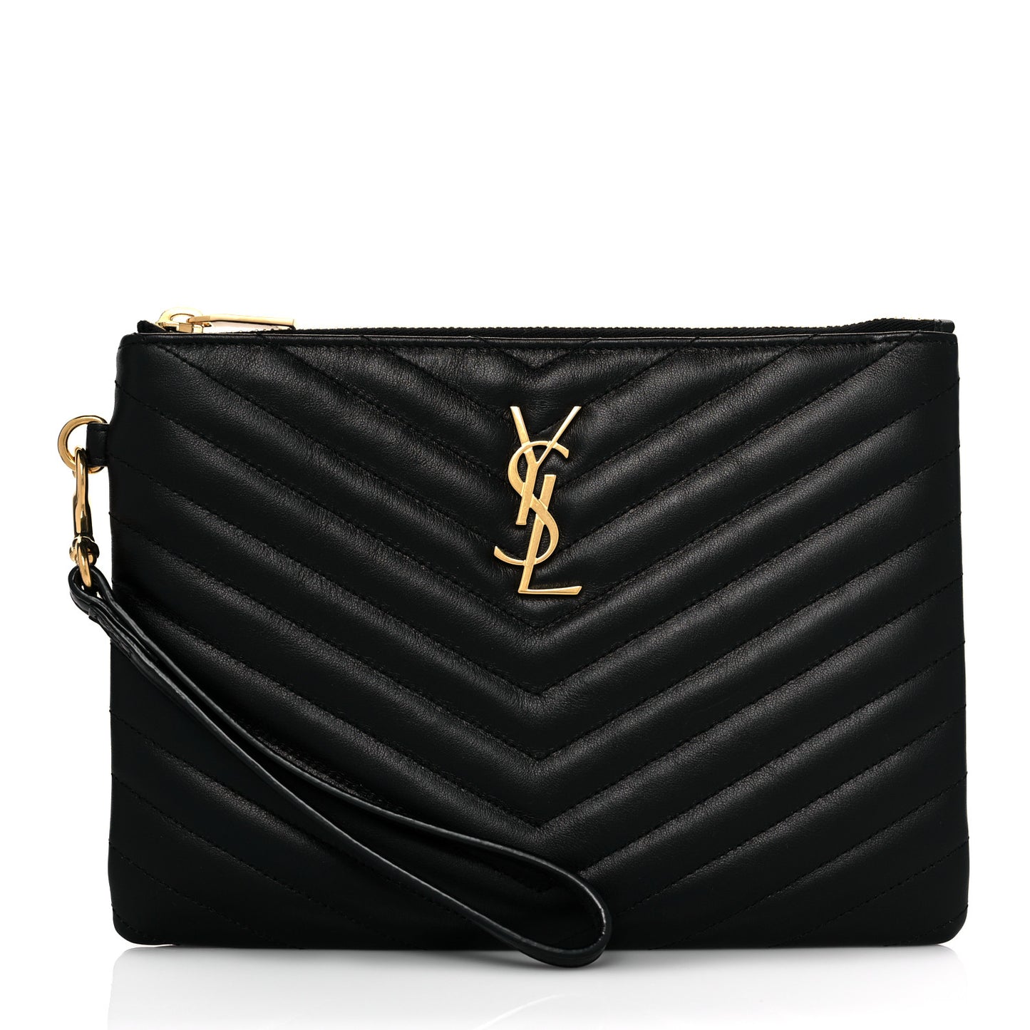 Calfskin Matelasse Chevron Monogram A5 Wristlet Black