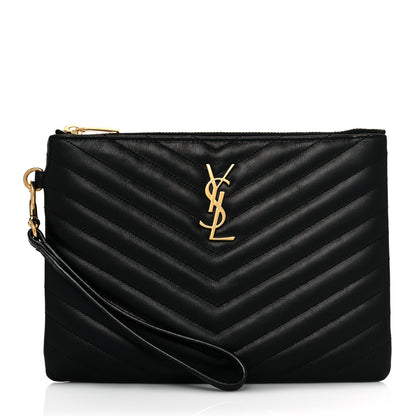 Saint Laurent Calfskin Matelasse Chevron Monogram A5 Wristlet Black 1 of 11