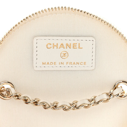 Chanel Lambskin Quilted Round Small Vanity Case With Chain White Black 6 of 15