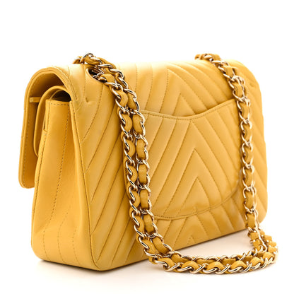 Chanel Lambskin Chevron Quilted Medium Double Flap Yellow 3 of 10