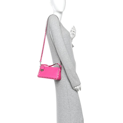 Valentino Garavani Pebbled Calfskin Small Rockstud Flip Lock Shoulder Bag Fuxia 2 of 9