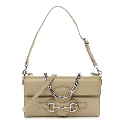 Gucci Glossy Calfskin Medium Ristretto Horsebit Flap Shoulder Bag Beige 1 of 10