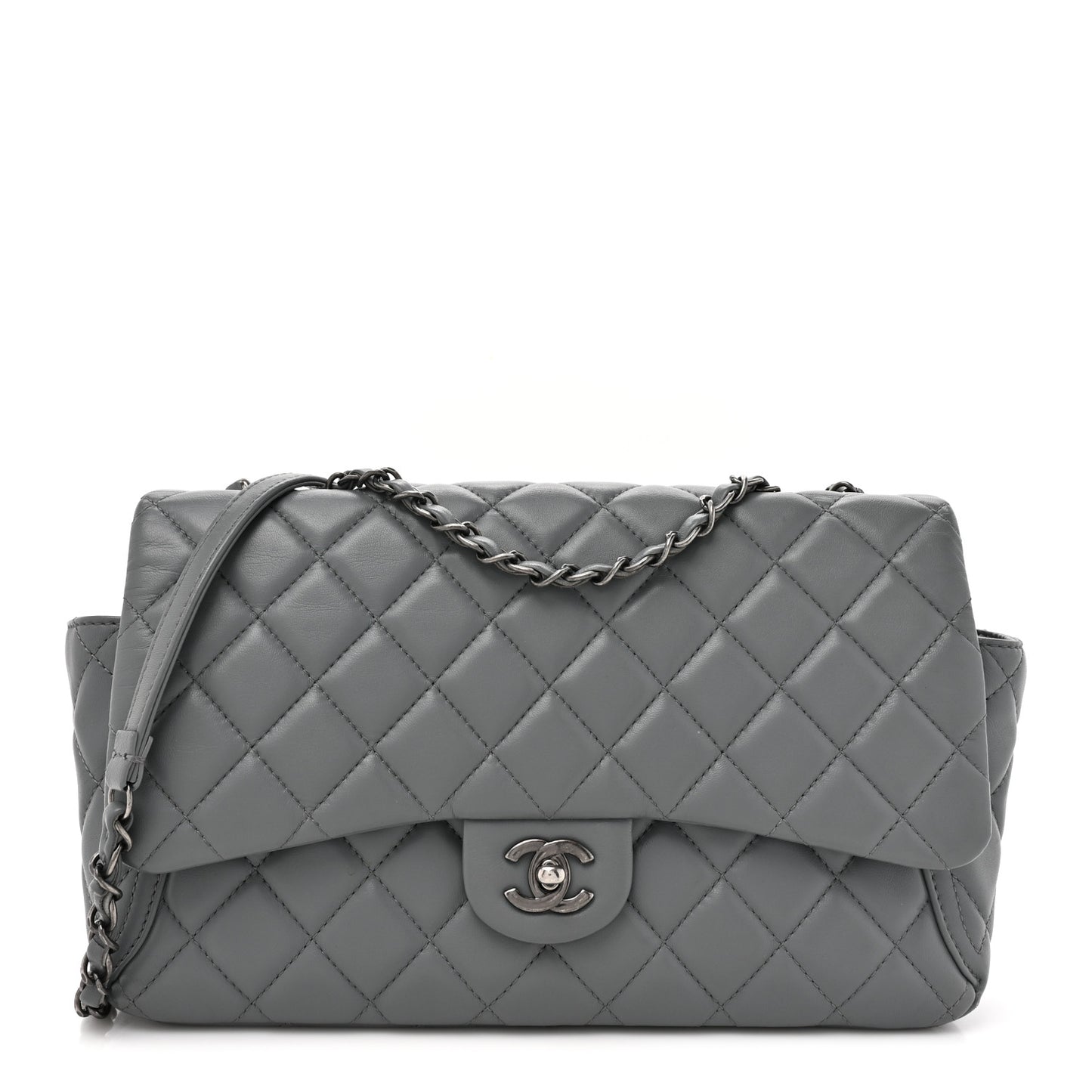 Lambskin Large Around Pockets Flap Dark Grey