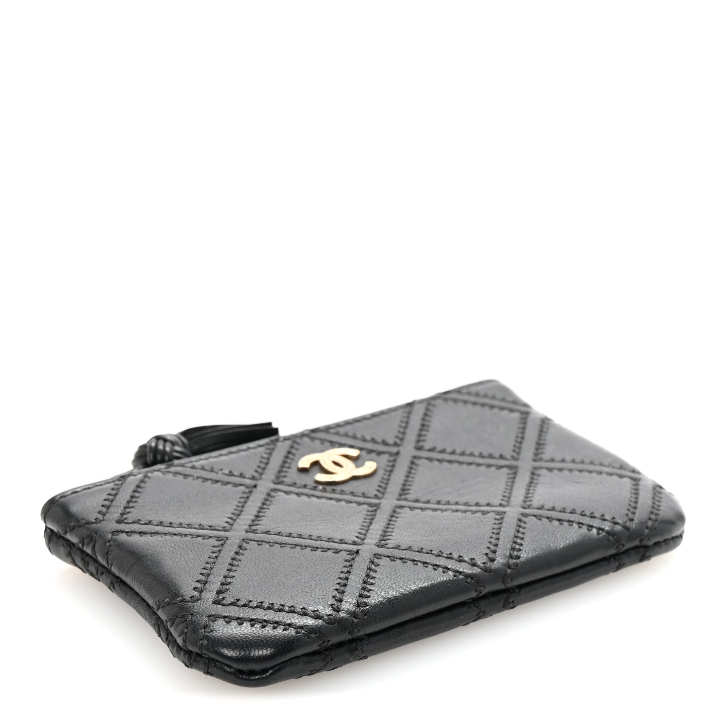 Lambskin Stitched Small Cosmetic Case Black