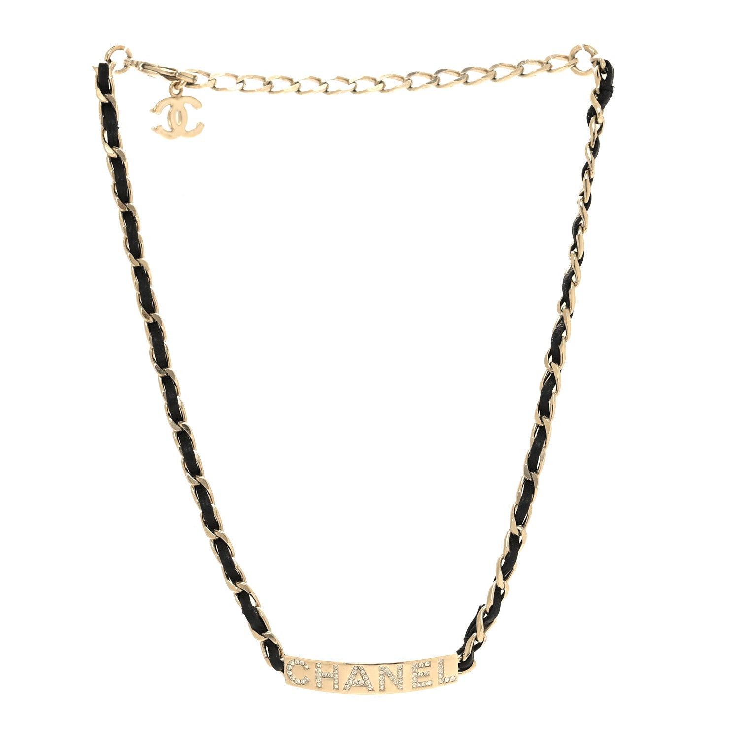 Chanel Metal Lambskin Crystal Sergeant Chanel Choker Necklace Black Gold 3 of 6