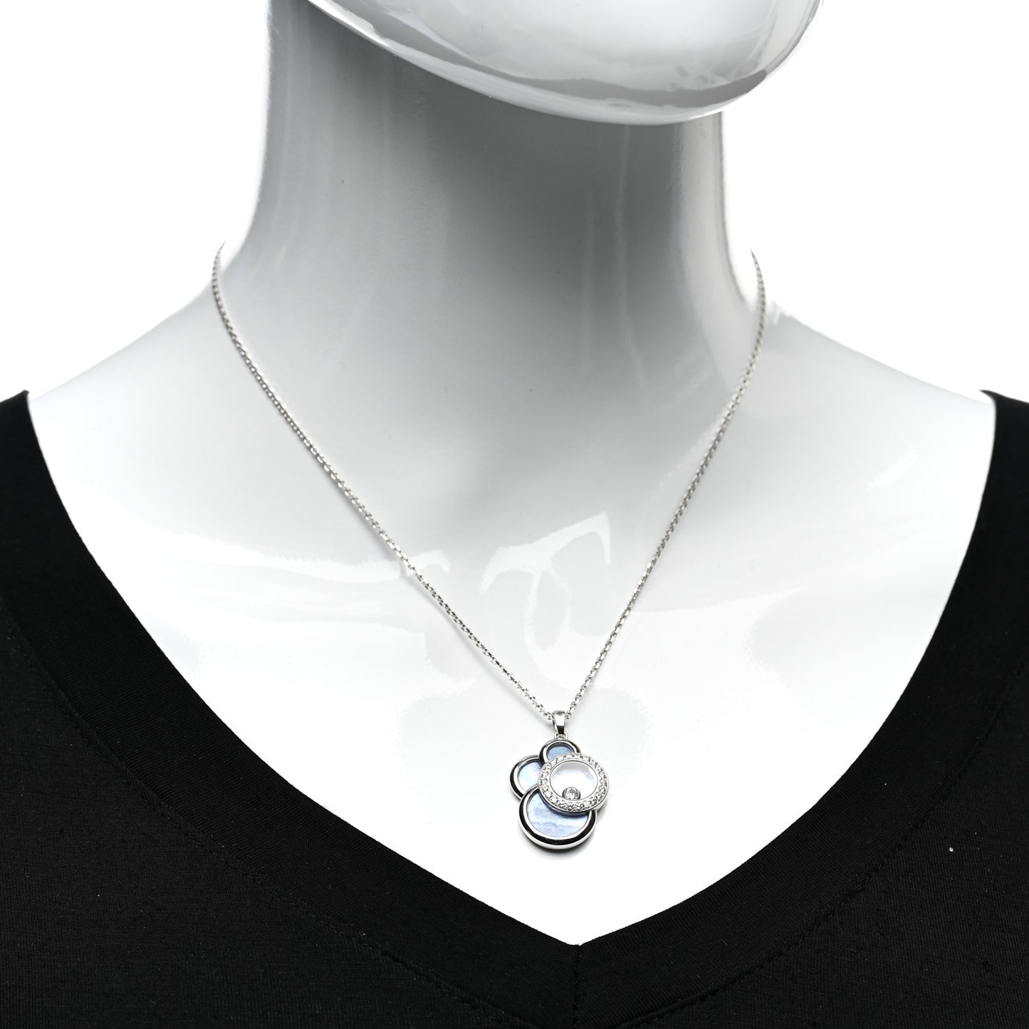 18K White Gold Diamond Blue Mother Of Pearl Happy Bubbles Pendant Necklace