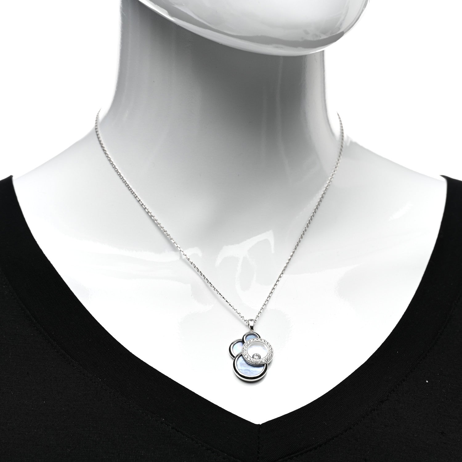 Chopard 18K White Gold Diamond Blue Mother Of Pearl Happy Bubbles Pendant Necklace 2 of 4