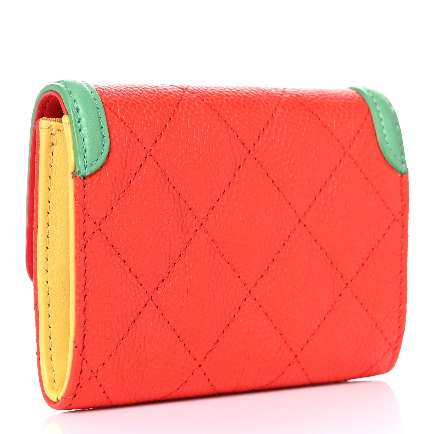 Caviar Quilted Small Filigree Flap Card Holder Red Green Yellow