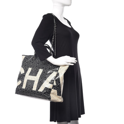 Chanel Coated Canvas Camellia Medium Shopping Tote Black Beige 3 of 10