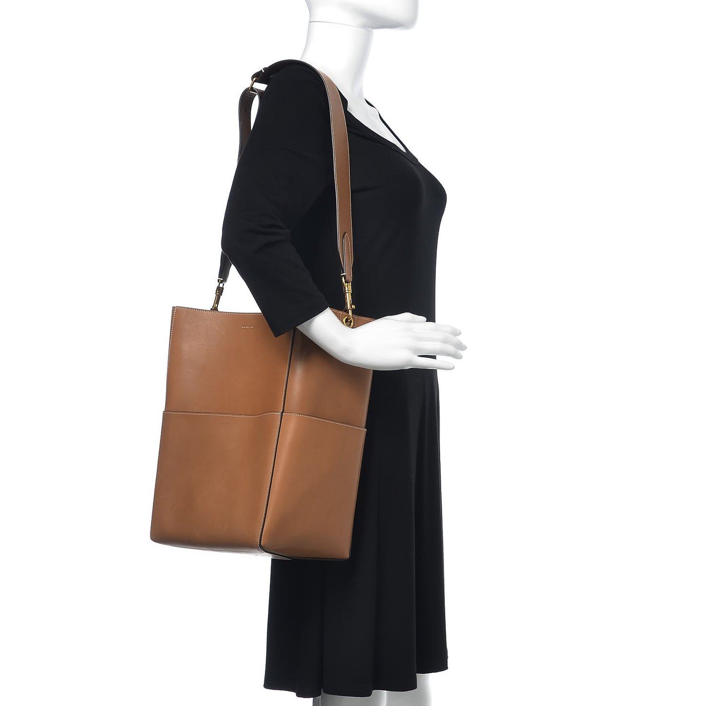 Natural Calfskin Sangle Bucket Bag Light Camel