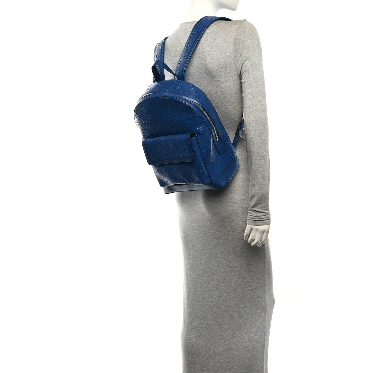 Calfskin GG Tennis Embossed Backpack Intense Metal Blue Black
