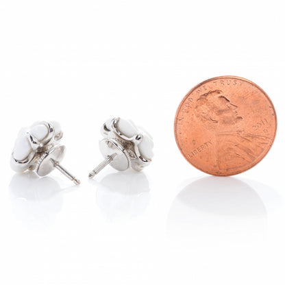 Chanel 18k White Gold Agate Camellia Earrings 2 of 5