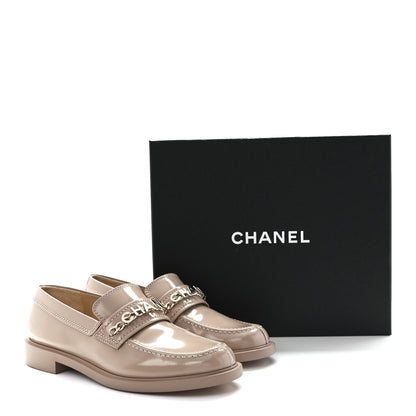Chanel Shiny Calfskin Logo Loafers 39.5 Light Brown 9 of 9