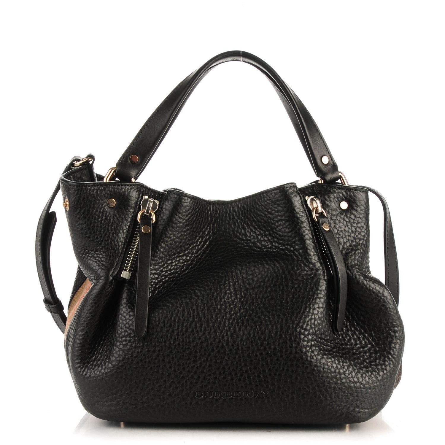 Burberry Grainy Calfskin House Check Small Maidstone Black 1 of 8