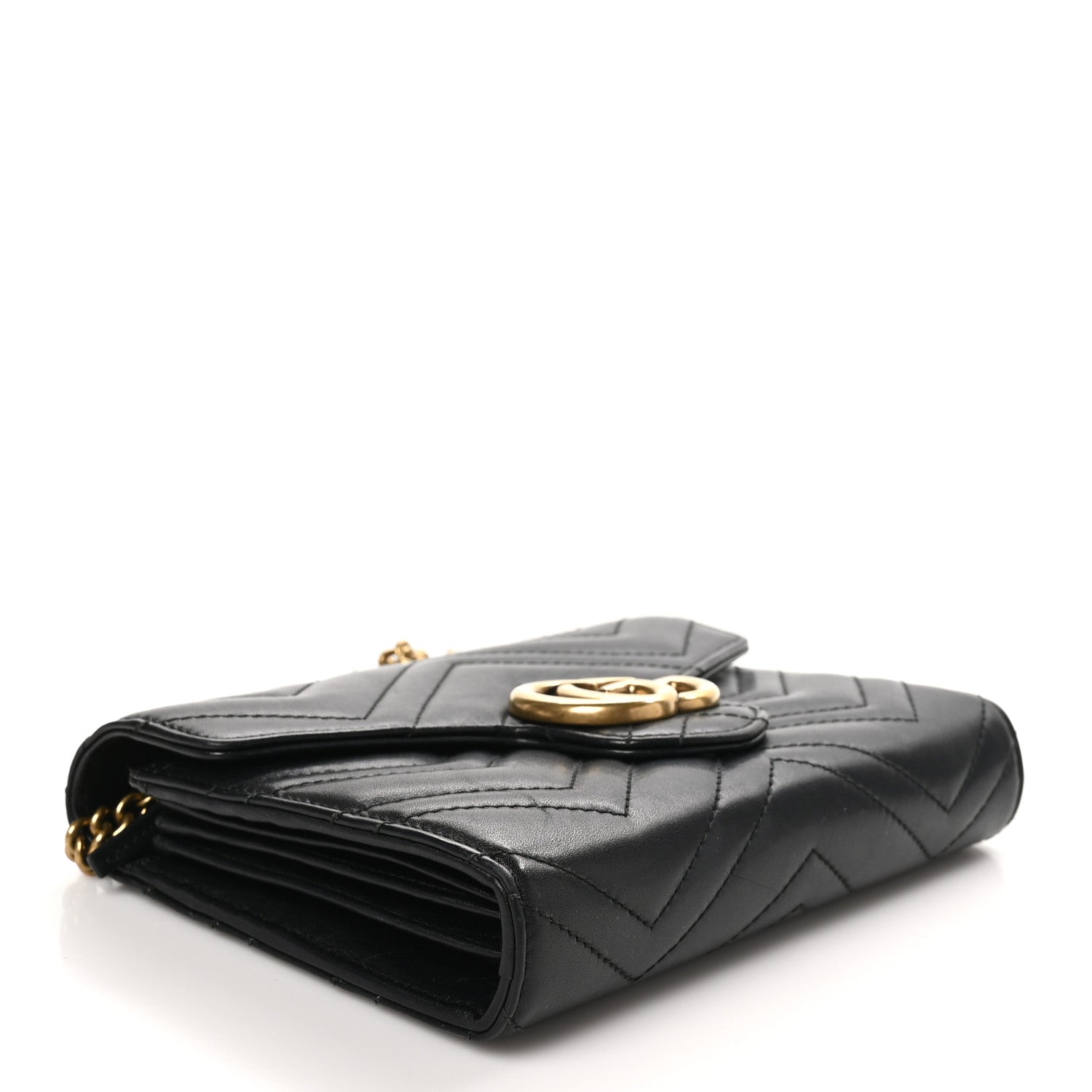 Gucci Calfskin Matelasse GG Marmont Chain Wallet Black 4 of 11