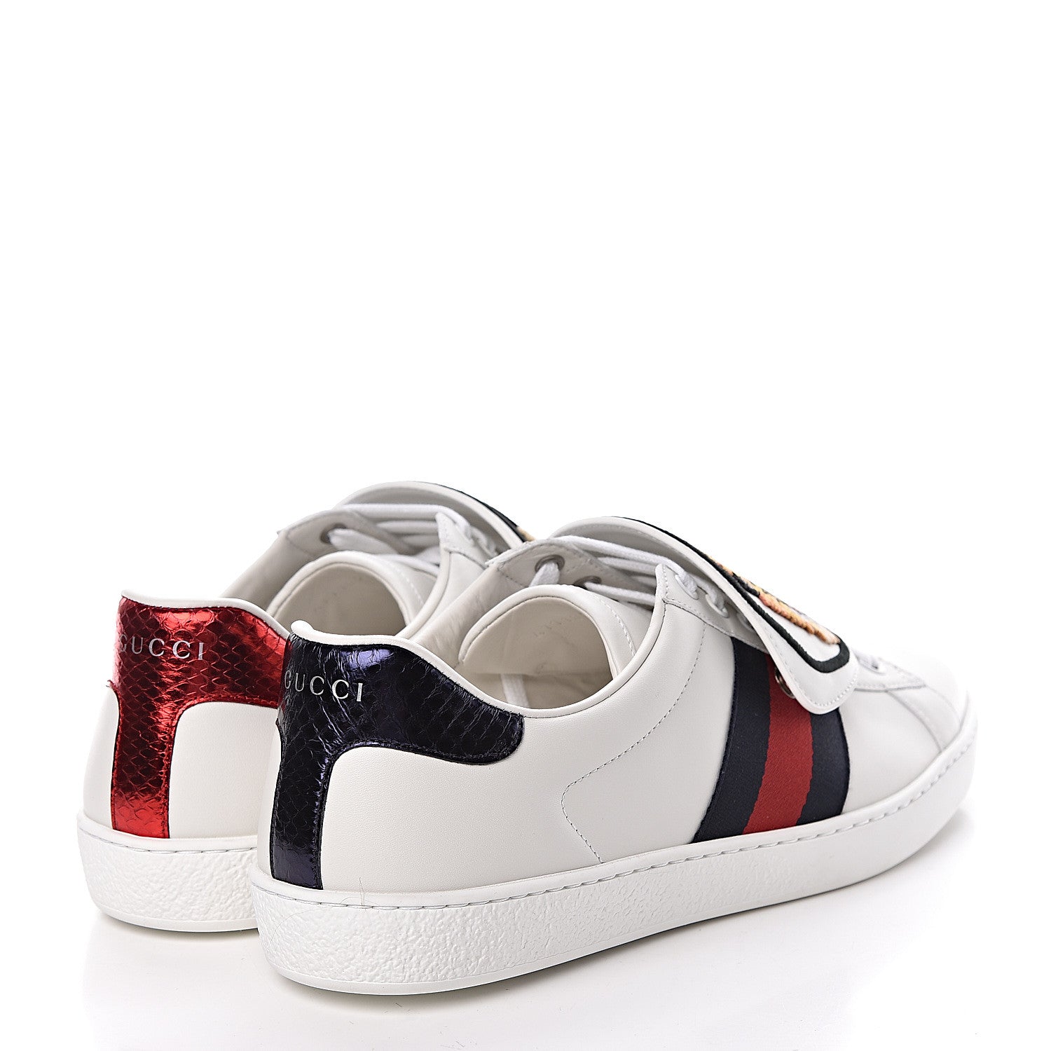 Gucci Calfskin Ayers Web Tiger Embroidered Mens Ace Sneakers 9 White 4 of 13