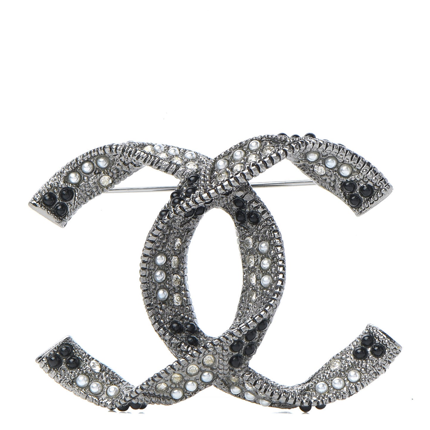 Ruthenium Pearl Crystal CC Brooch Black