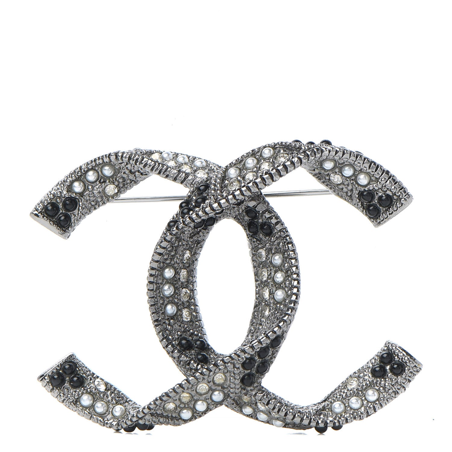 Chanel Ruthenium Pearl Crystal CC Brooch Black 1 of 5