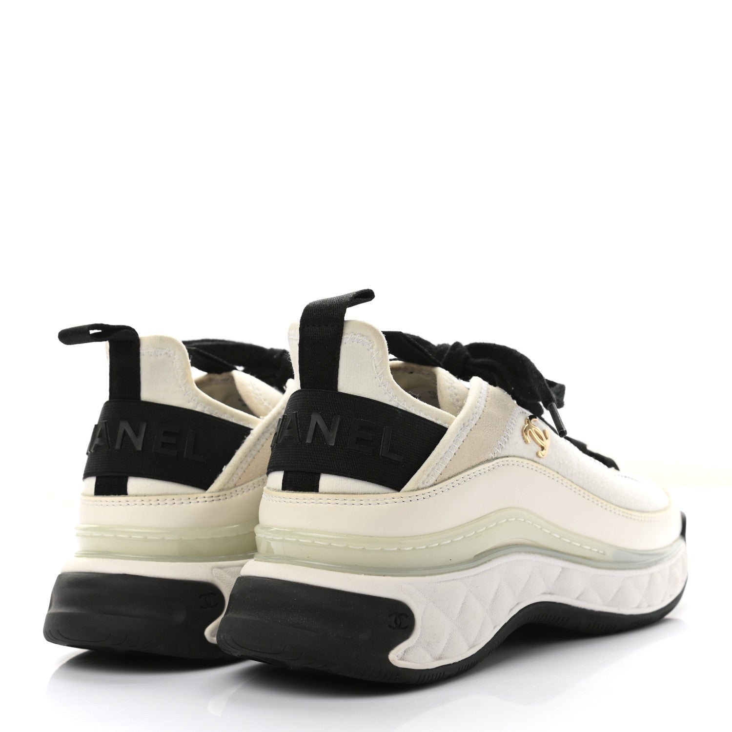 Chanel Fabric Calfskin Suede CC Sneakers 36 Grey White Pink 4 of 9