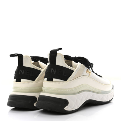 Chanel Fabric Calfskin Suede CC Sneakers 36 Grey White Pink 4 of 9