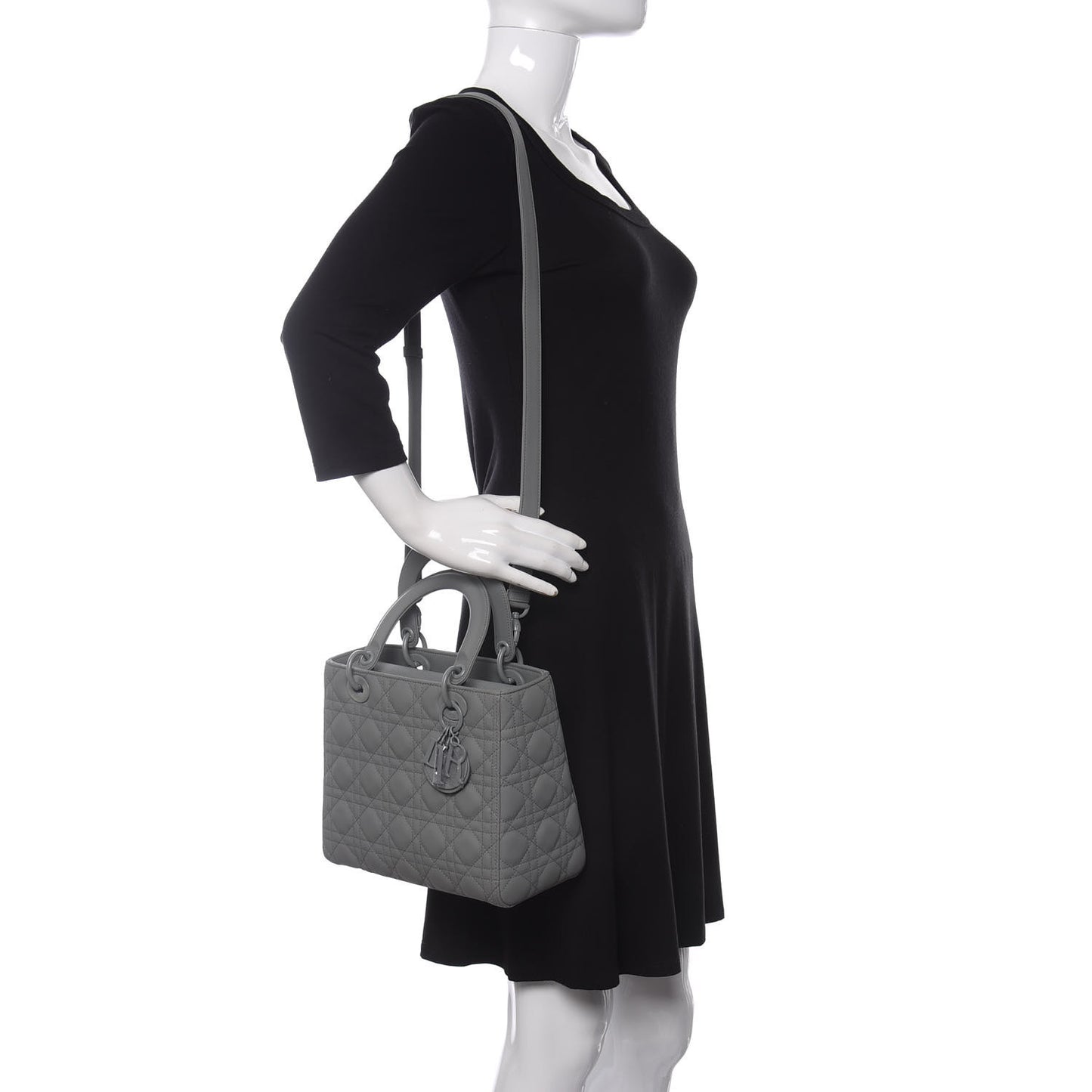 Ultra Matte Calfskin Cannage Medium Lady Dior Grey Stone