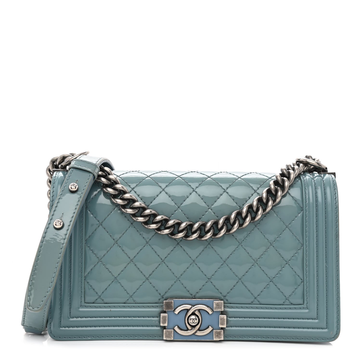 Chanel Patent Calfskin Medium Plexiglass Boy Flap Light Blue 1 of 13
