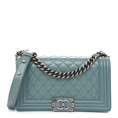 Chanel Patent Calfskin Medium Plexiglass Boy Flap Light Blue 1 of 13