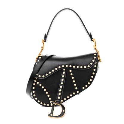 Christian Dior Crinkled Patent Lambskin Studded Saddle Bag With Strap Black 1 of 10