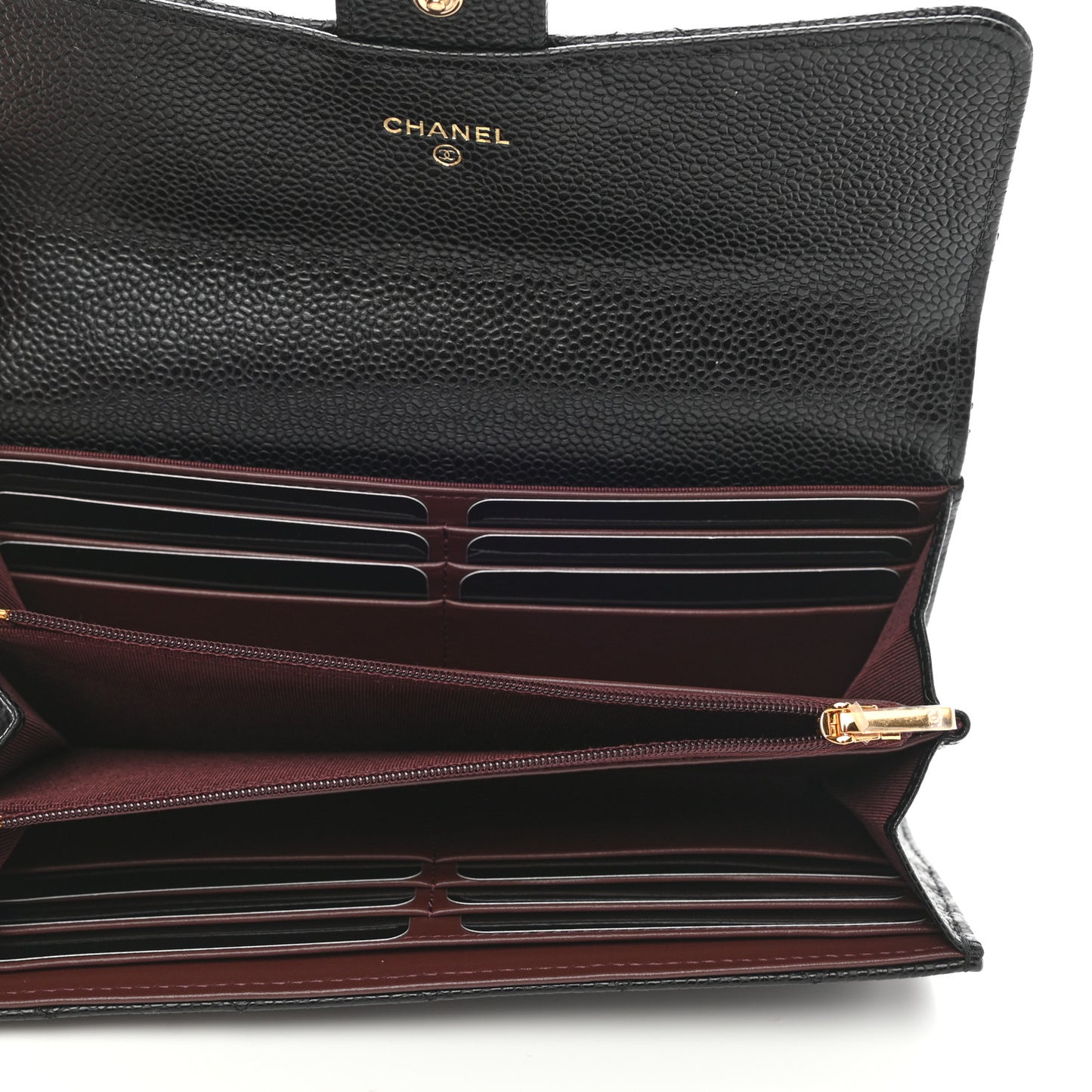 Caviar Quilted Large Gusset Flap Wallet Black