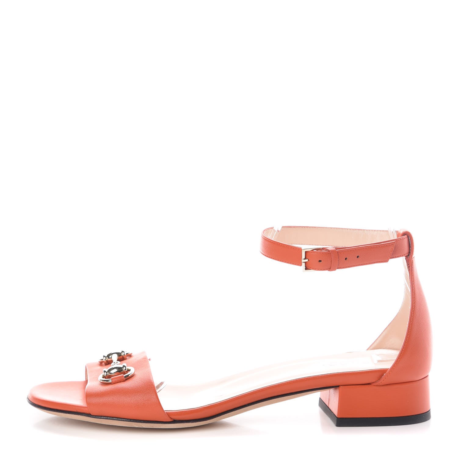 Gucci Calfskin Miro Soft Liliane Horsebit Sandals 39 Sun Orange 1 of 10