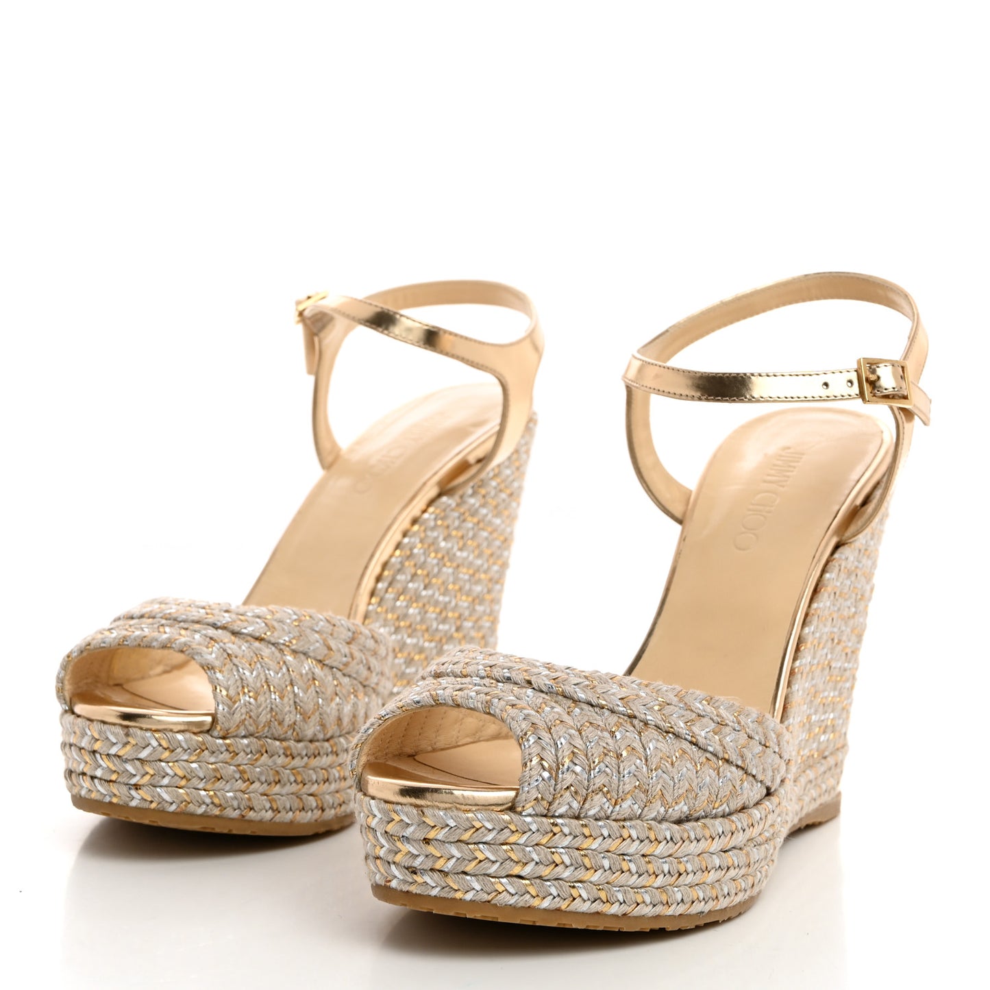 Metallic Raffia 120 Wedge Sandals 42 Gold