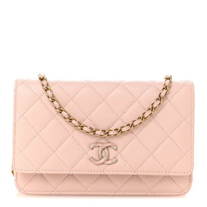 Chanel Caviar Quilted Crystal Enamel CC Wallet On Chain WOC Light Pink 1 of 15