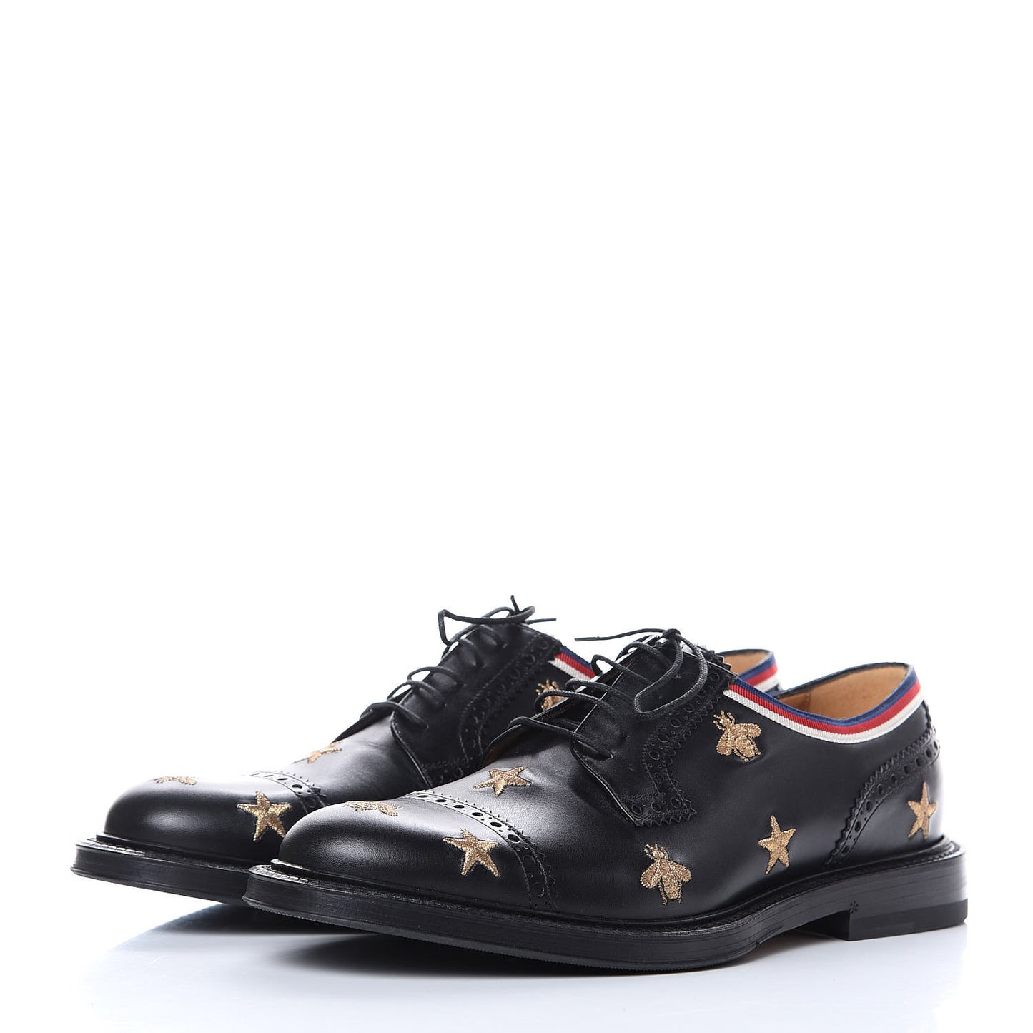 Calfskin Bee Star Embroidered Mens Captoe Derby Loafers 7.5 Black