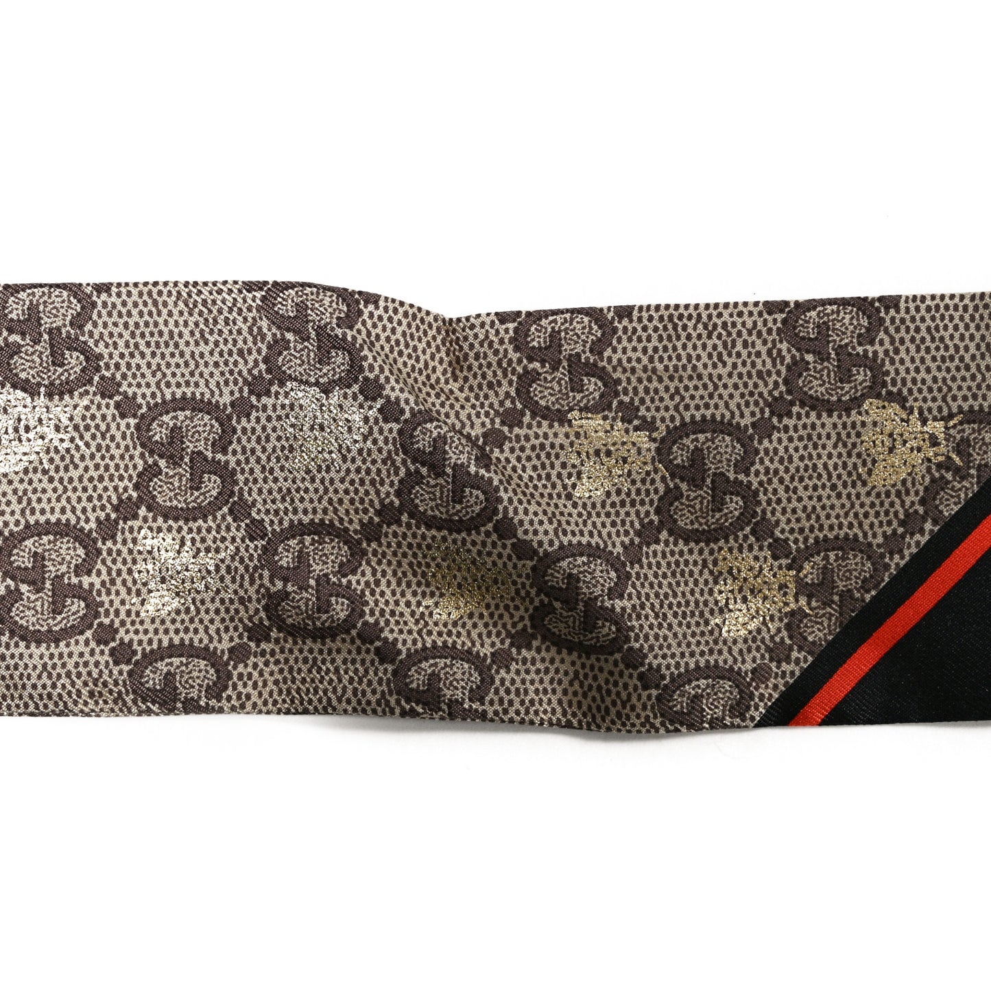 Silk Twill GG Monogram GG Bee Neck Bow Scarf Black Red