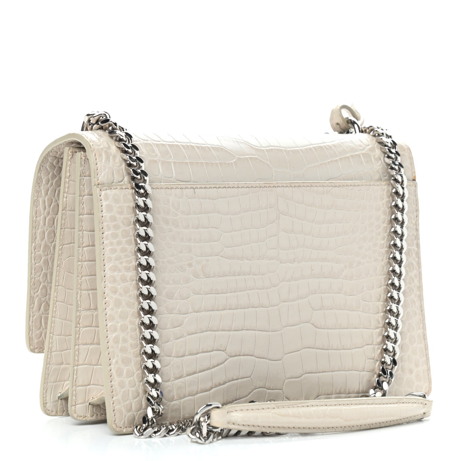 Saint Laurent Calfskin Crocodile Embossed Medium Monogram Sunset Blanc Vintage 2 of 13