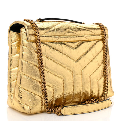 Saint Laurent Metallic Calfskin Y Quilted Small Loulou Monogram Chain Satchel Gold 3 of 11