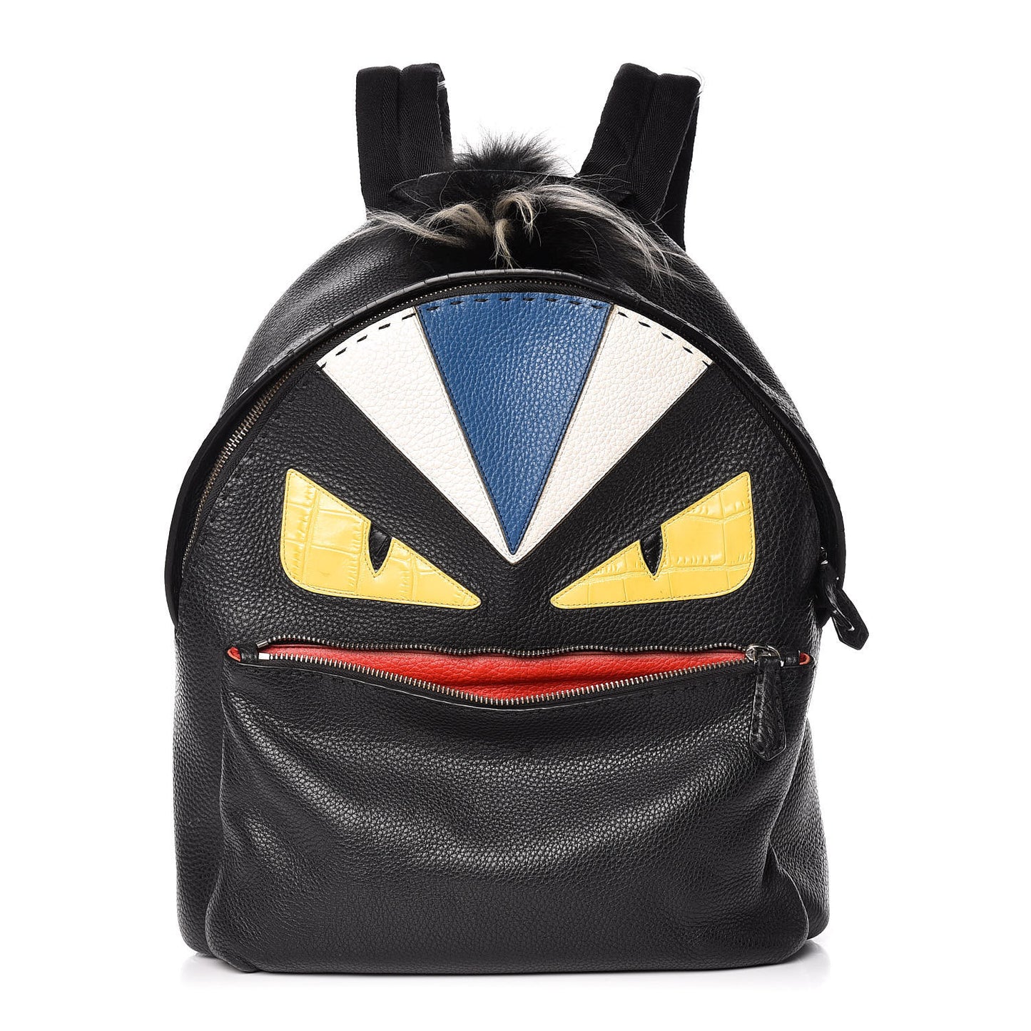 Calfskin Crocodile Fox Fur Monster Backpack Black