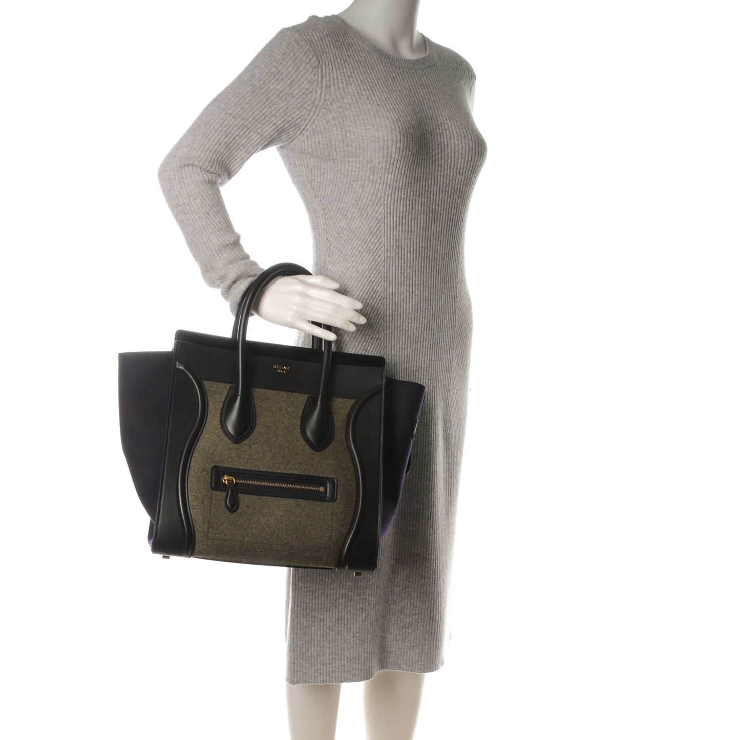 Smooth Calfskin Felt Mini Tri-Color Luggage Khaki