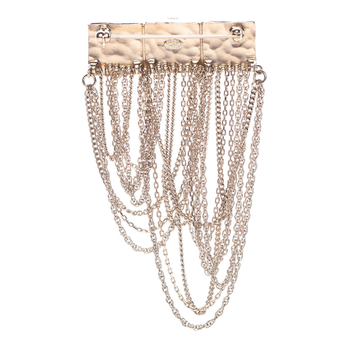 Enamel Crystal Multi Strand Chain Brooch Gold