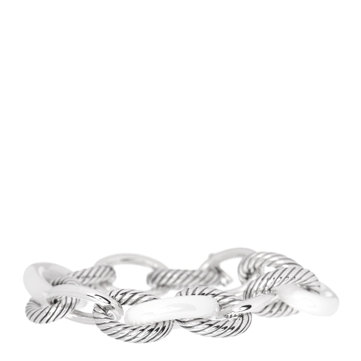 Sterling Silver White Ceramic 17mm Extra Large Oval Link Bracelet