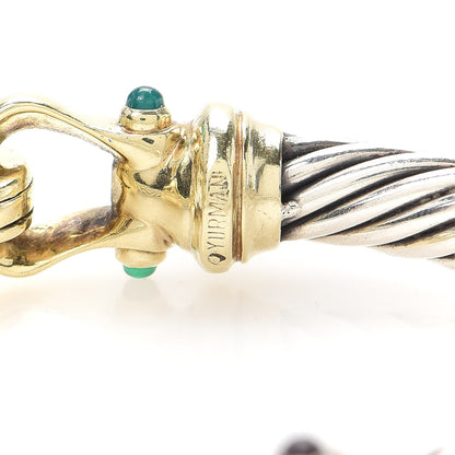 David Yurman Sterling Silver 14K Yellow Gold Green Chalcedony Garnet 7mm Cable Buckle Bracelet 4 of 4