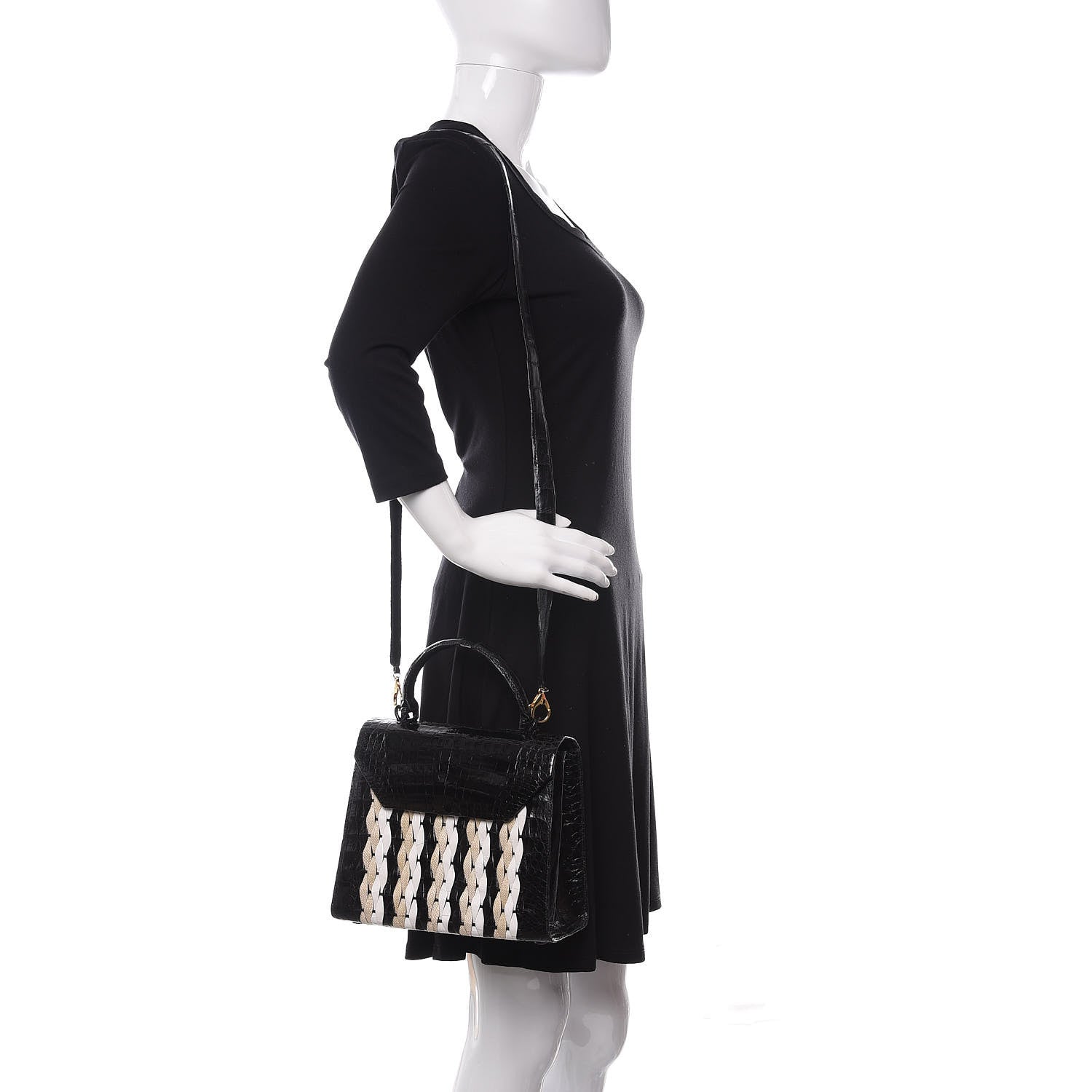 Nancy Gonzalez Crocodile Linen Medium Lily Top Handle Bag Black 2 of 10