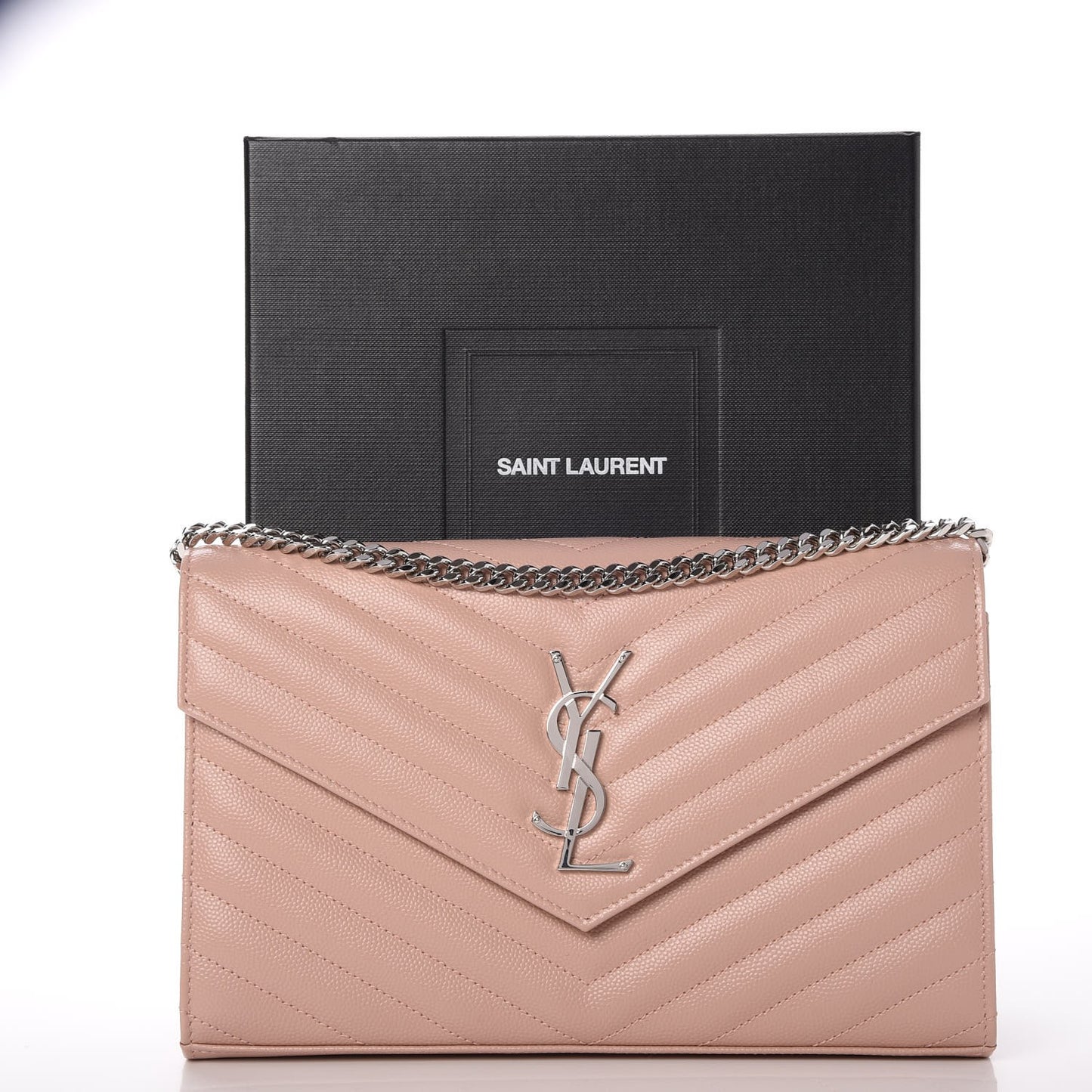 Grain De Poudre Matelasse Chevron Monogram Chain Wallet Pale Pink