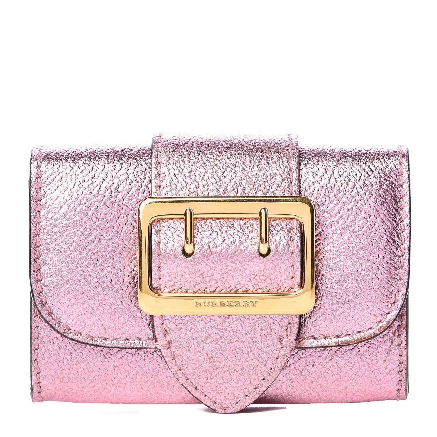 Metallic Grain Calfskin Buckle Card Case Pale Orchid