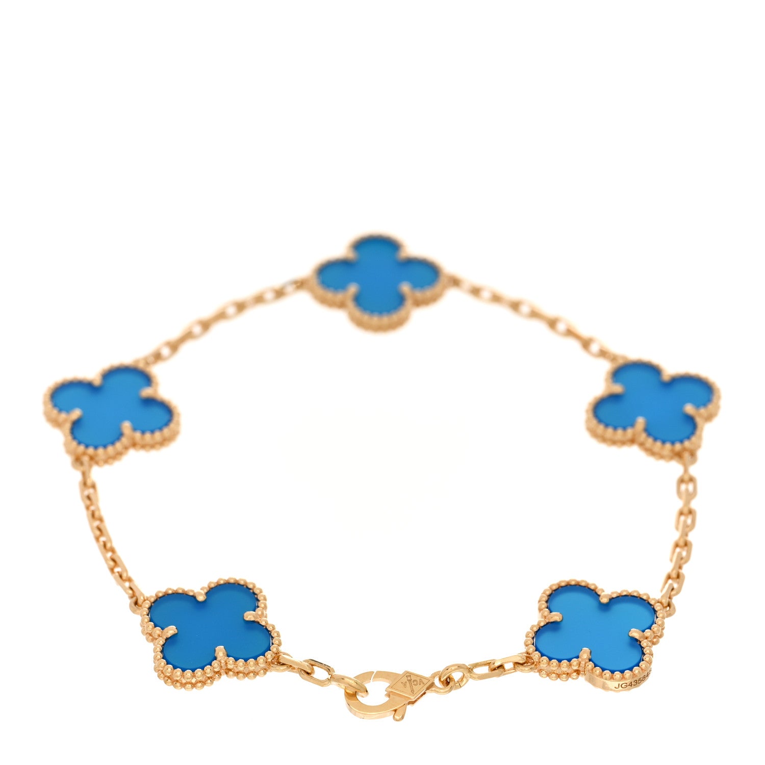 Van Cleef & Arpels 18K Yellow Gold Blue Agate 5 Motifs Vintage Alhambra Bracelet 2 of 5