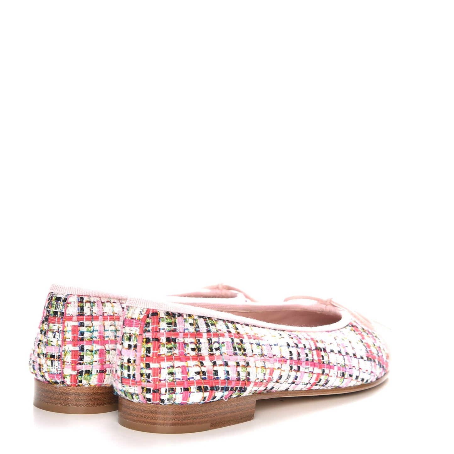 Tweed Calfskin Cap Toe Ballerina Flats 37.5 Pink