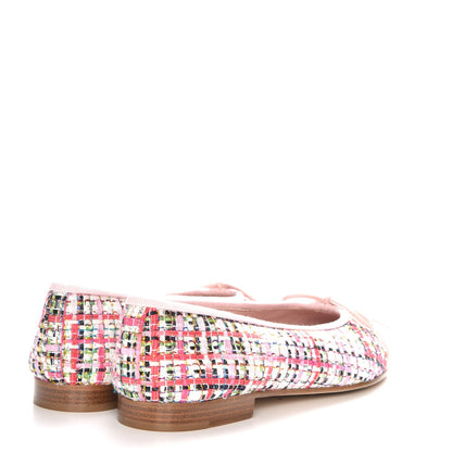 Chanel Tweed Calfskin Cap Toe Ballerina Flats 37.5 Pink 4 of 9