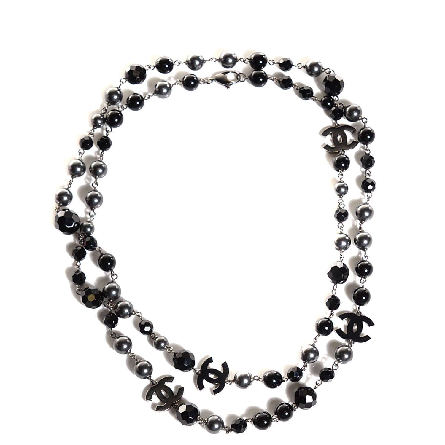 Chanel Ruthenium Beaded CC Long Necklace Black 1 of 5
