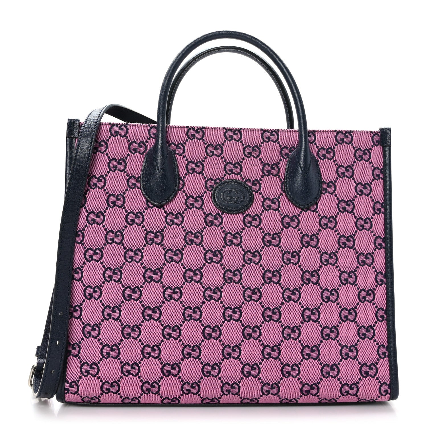 Gucci Monogram Multicolor Textured Dollar Calfskin Small Retro Interlocking G Tote Bag Pink Blue 1 of 9